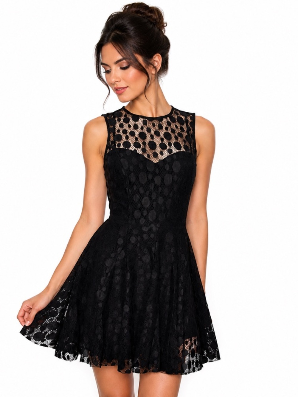 Armani Exchange Black Polka Dot Lace Romantic Feminine Retro Mini Dress Size 4